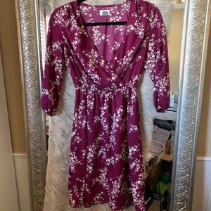 XS floral maroon faux wrap dress